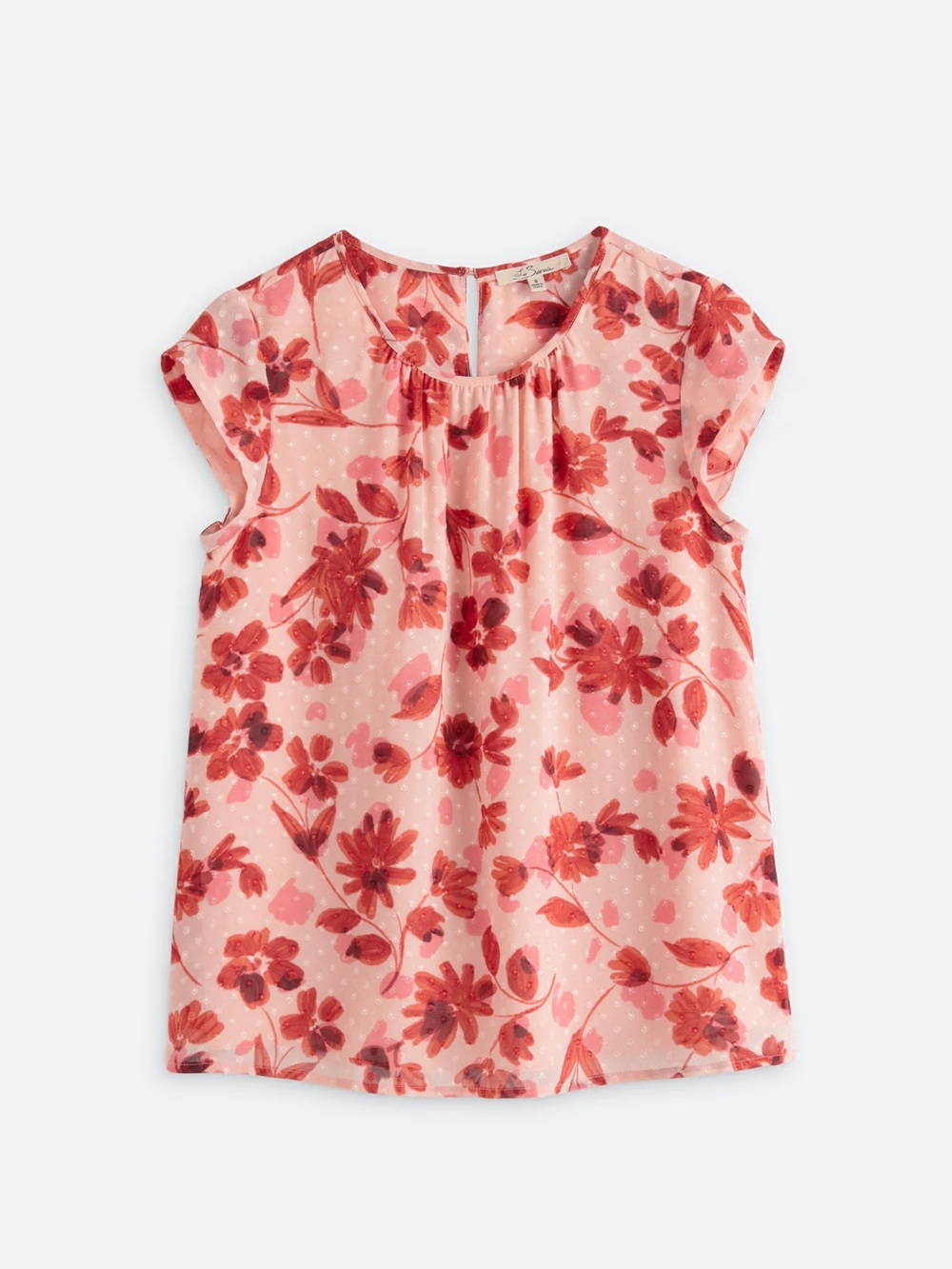 Les Serein Pink Floral Cap-Sleeve Top